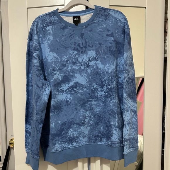 Armani Exchange Blue Patterned Crewneck Sweater